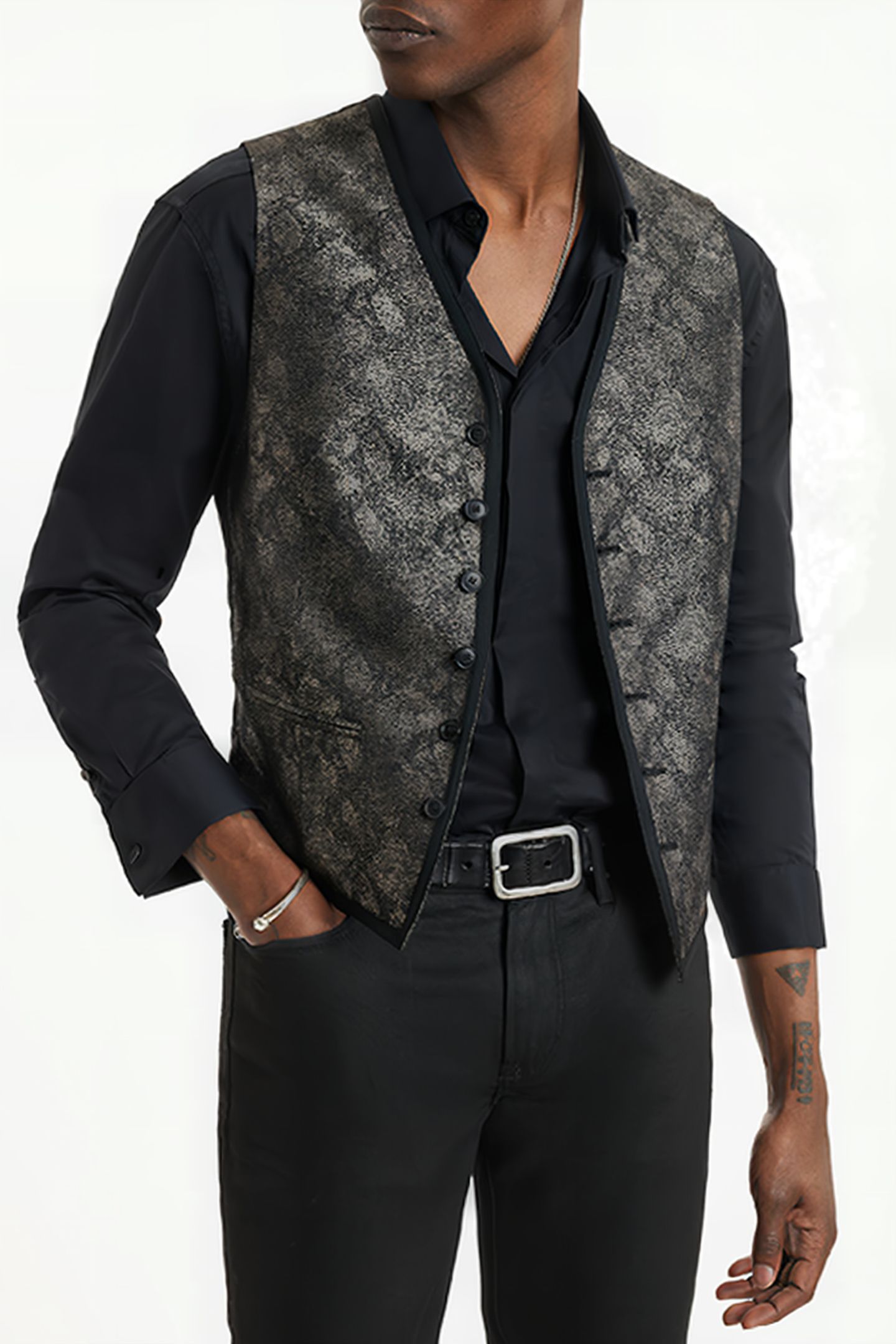 BUTTON FRONT CLOSURE VEST WITH SATIN TAP ALMOND 1