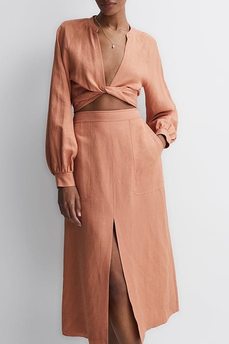 AXELLE LINEN MIDI SKIRT — RUST 5
