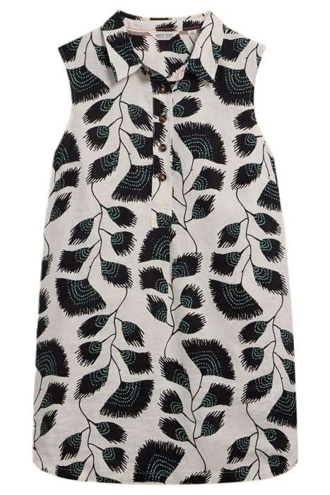 EVELYN SLEEVELE LINEN TUNIC BLACK PRINTED 1