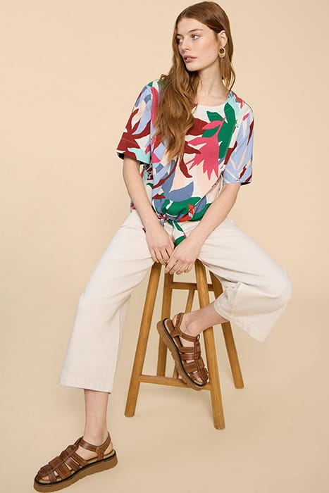 SARA TIE HEM TOP WHITE PRINTED 4