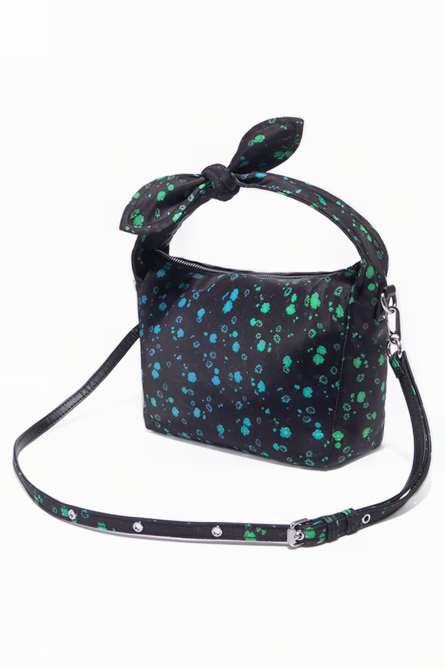 M BLACK RAINBOW FLOWERS NYLON HOBO BAG 2