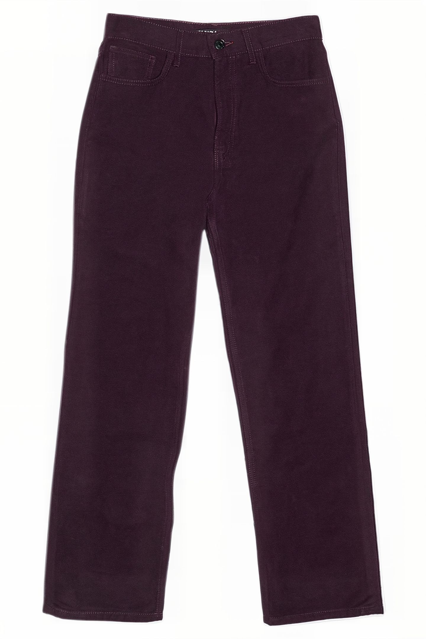 DARK BURGUNDY VELVET STRAIGHT-CUT TROUSERS 3