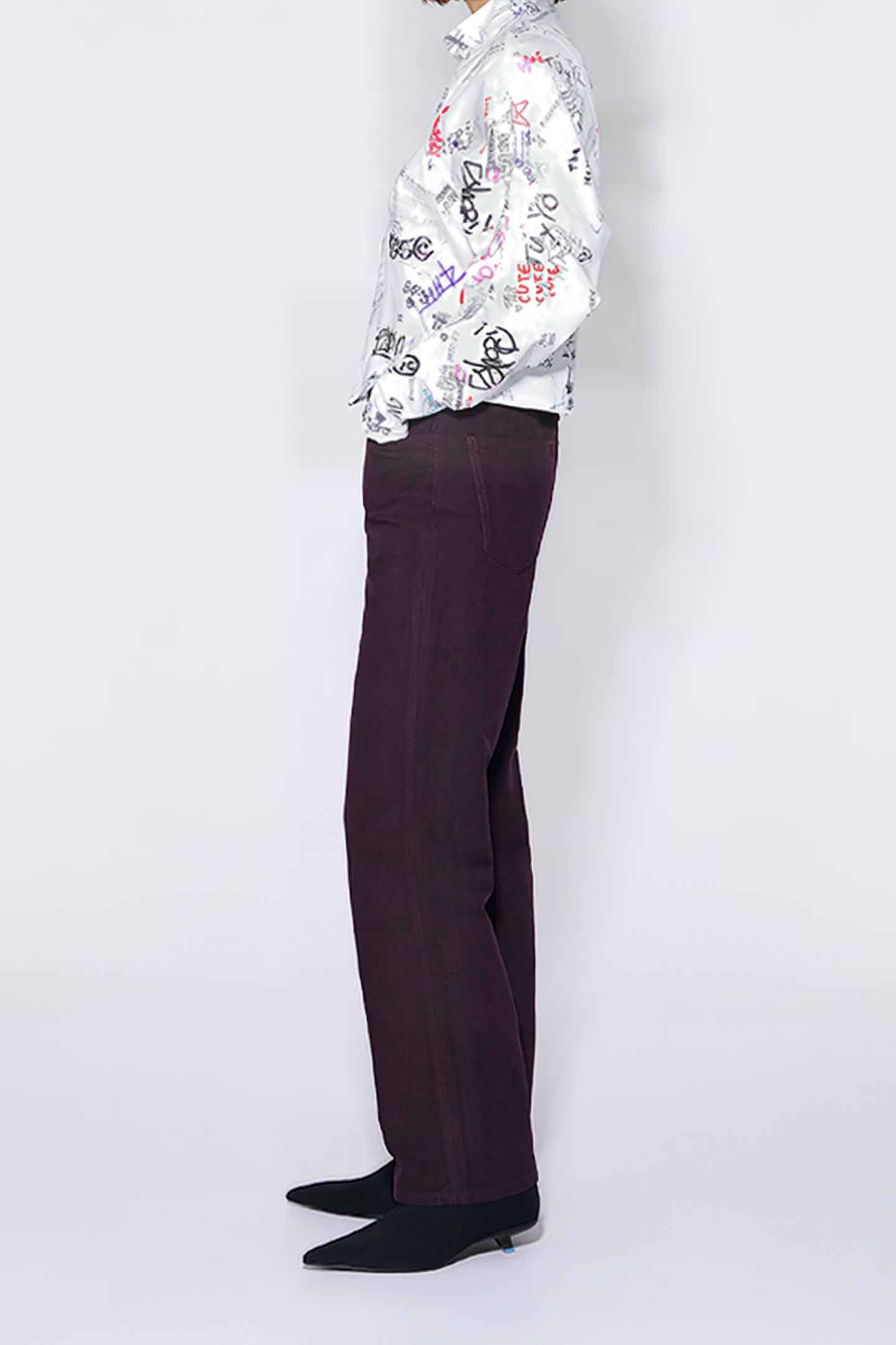 DARK BURGUNDY VELVET STRAIGHT-CUT TROUSERS 4