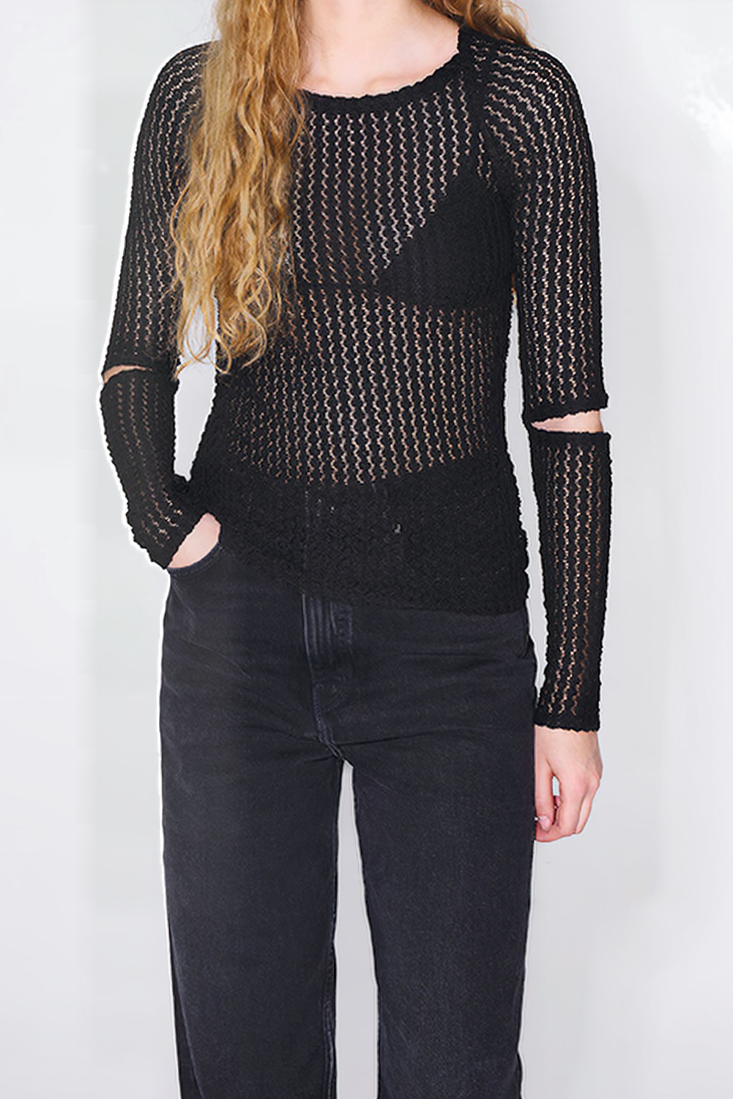 BLACK JERSEY-KNIT A-LINE T-SHIRT 1