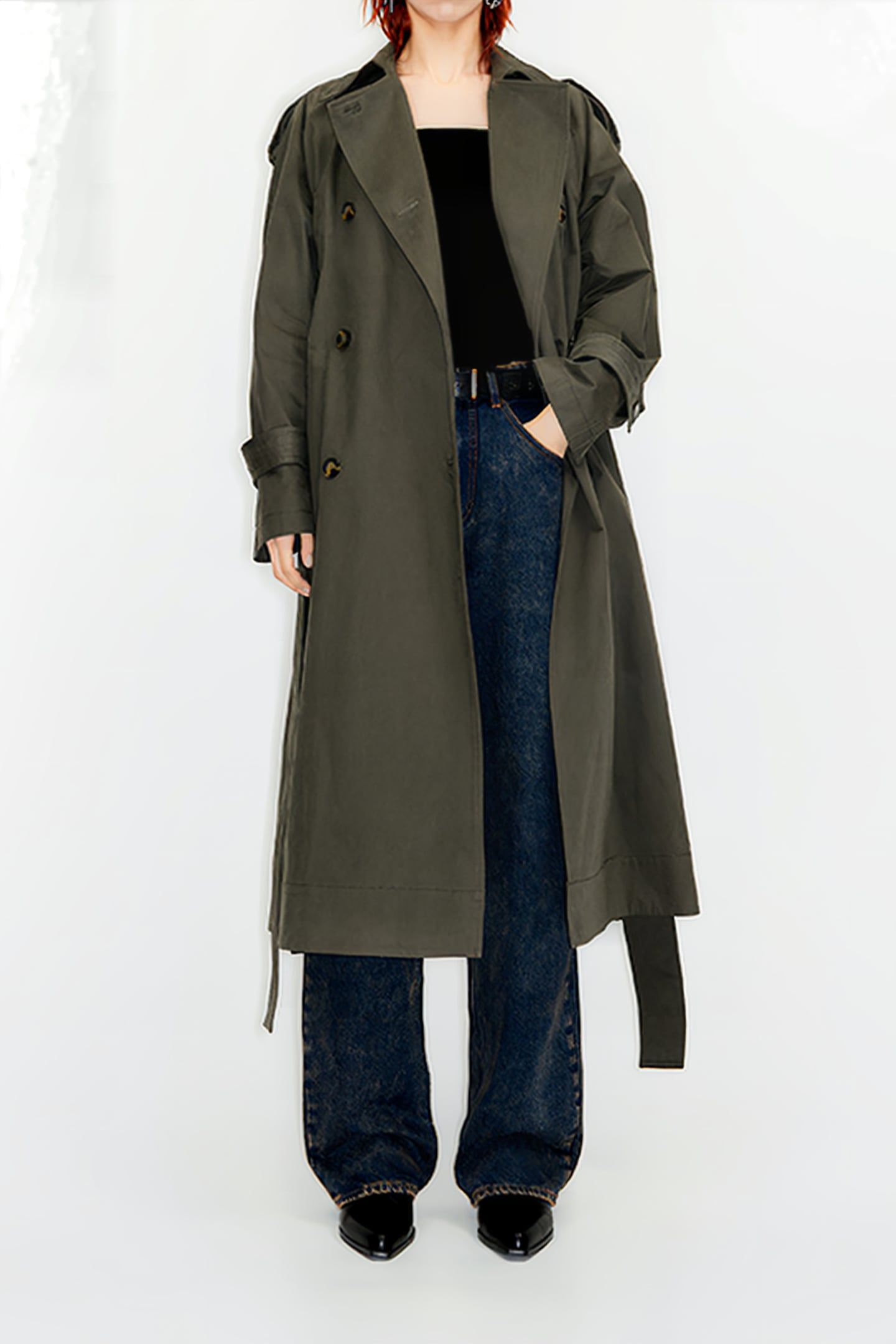 LONG DARK KHAKI TRENCH COAT 1