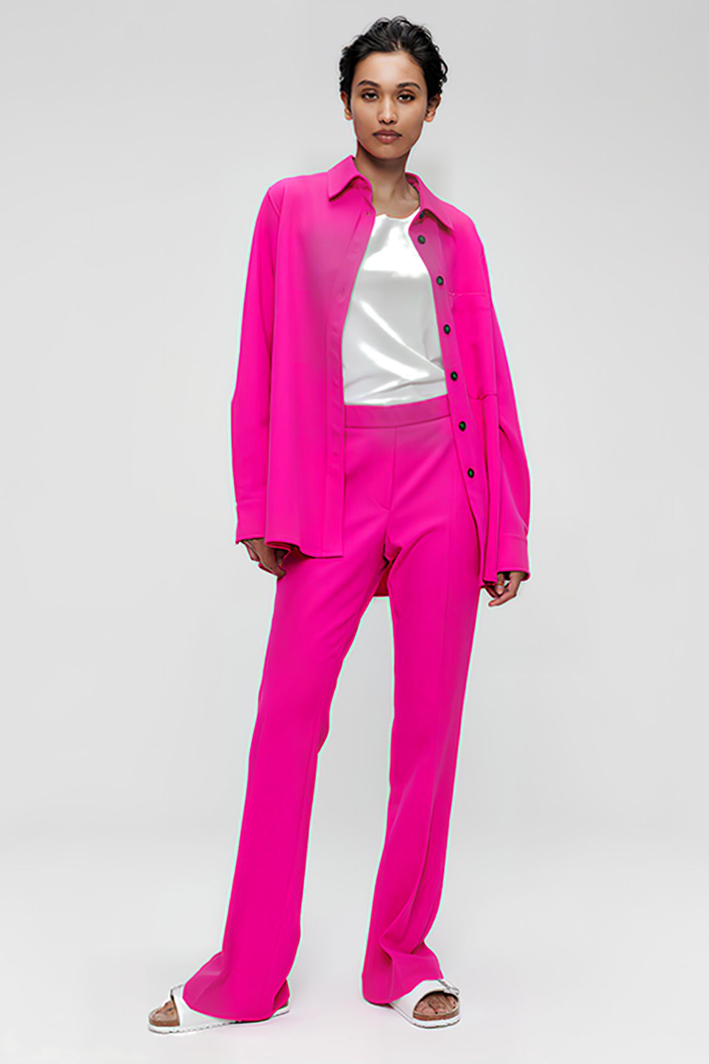 LONG BASIC FLARE PANTS PINK 2