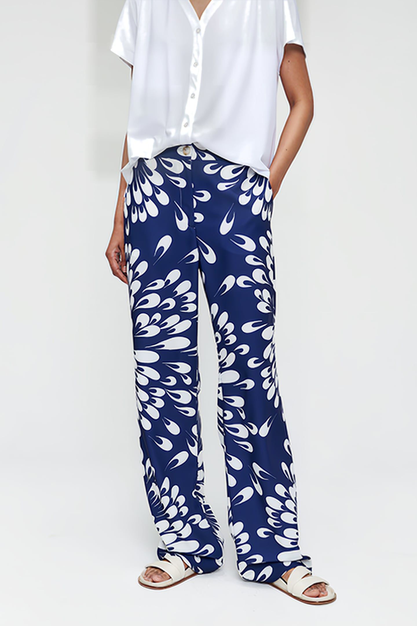 PRINTED WIDE LEG PANTS ROYAL BLUE 1