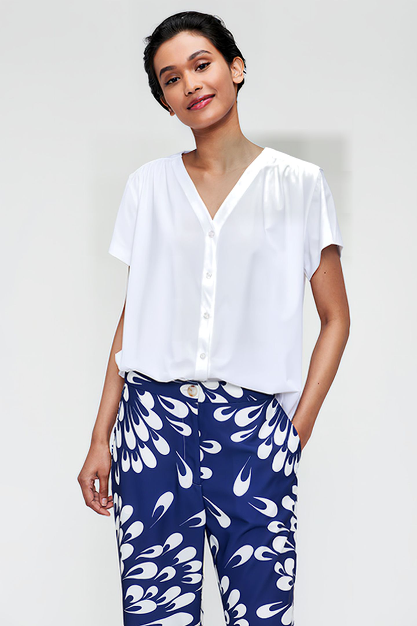 PRINTED WIDE LEG PANTS ROYAL BLUE 4
