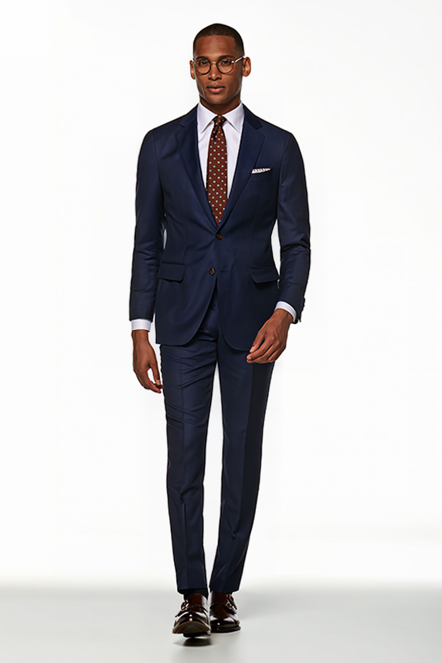 BLUE BIRD'S EYE SLIM LEG STRAIGHT TROUSERS 1