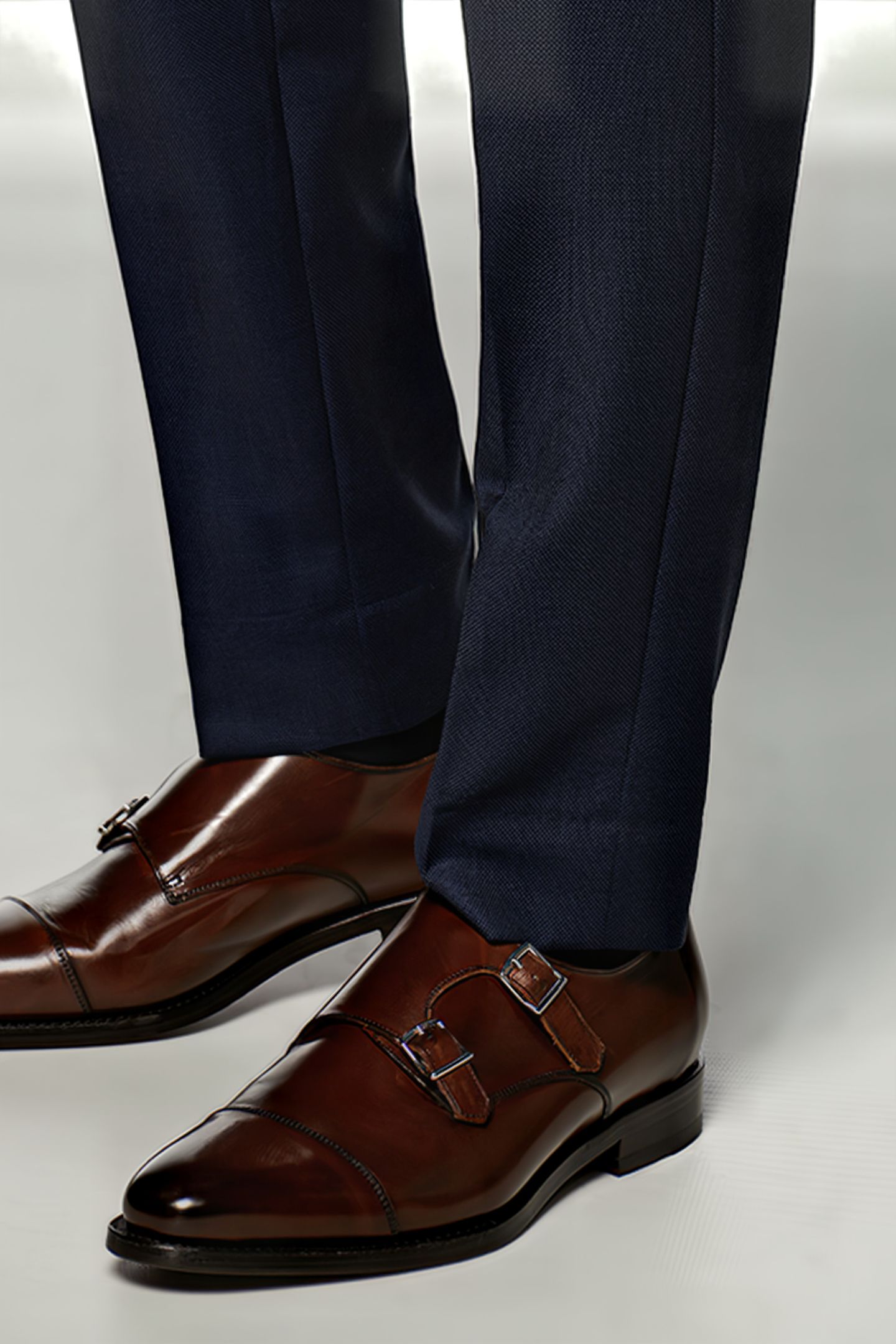 BLUE BIRD'S EYE SLIM LEG STRAIGHT TROUSERS 7