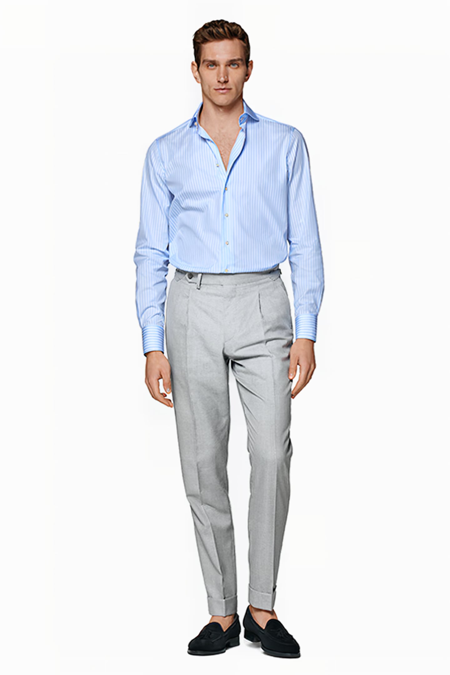 LIGHT BLUE STRIPED TWILL SLIM FIT SHIRT 3