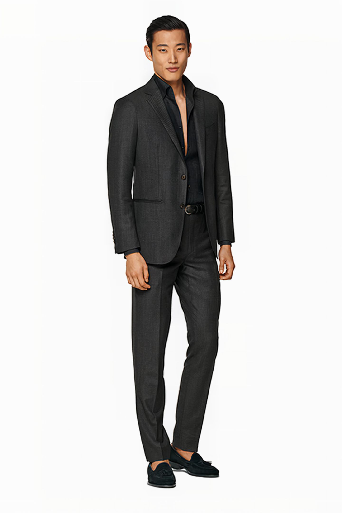 DARK GREY BIRD'S EYE SLIM LEG STRAIGHT SUIT TROUSERS 5
