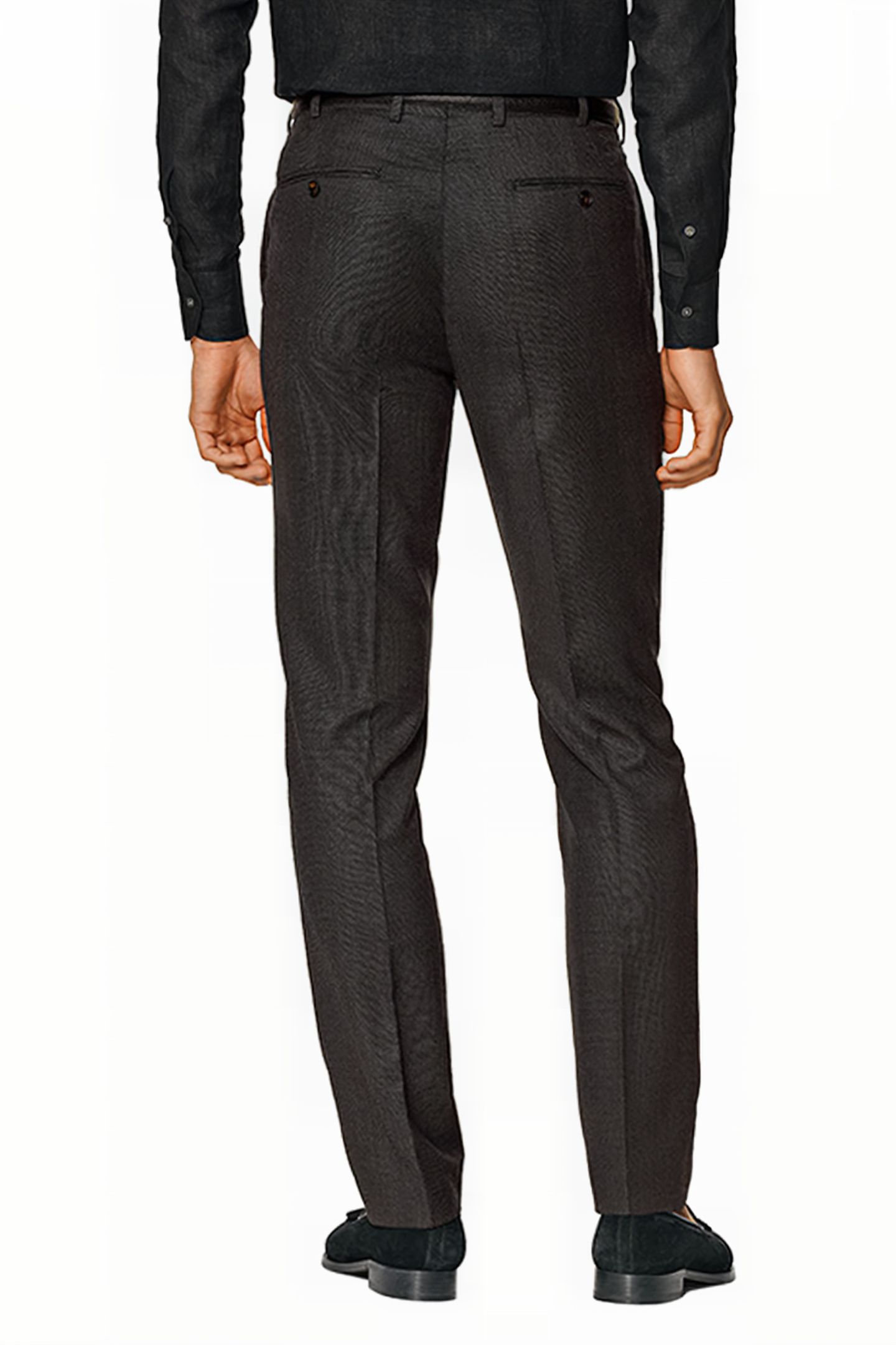 DARK GREY BIRD'S EYE SLIM LEG STRAIGHT SUIT TROUSERS 2