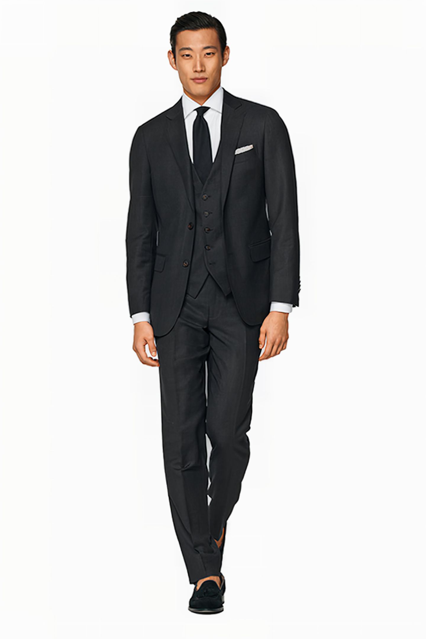 DARK GREY BIRD'S EYE SLIM LEG STRAIGHT SUIT TROUSERS 6