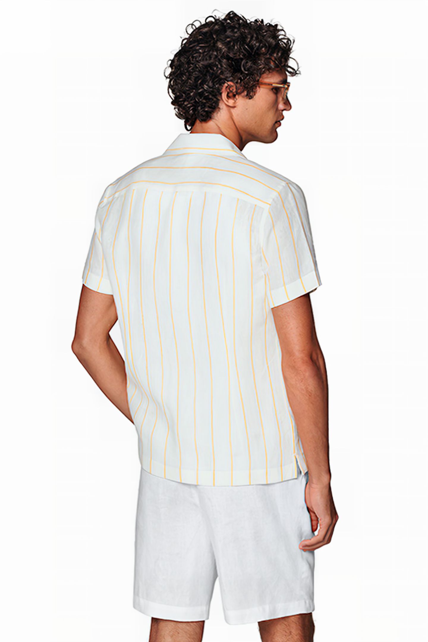 YELLOW STRIPED CAMP COLLAR SLIM FIT SHIRT 2