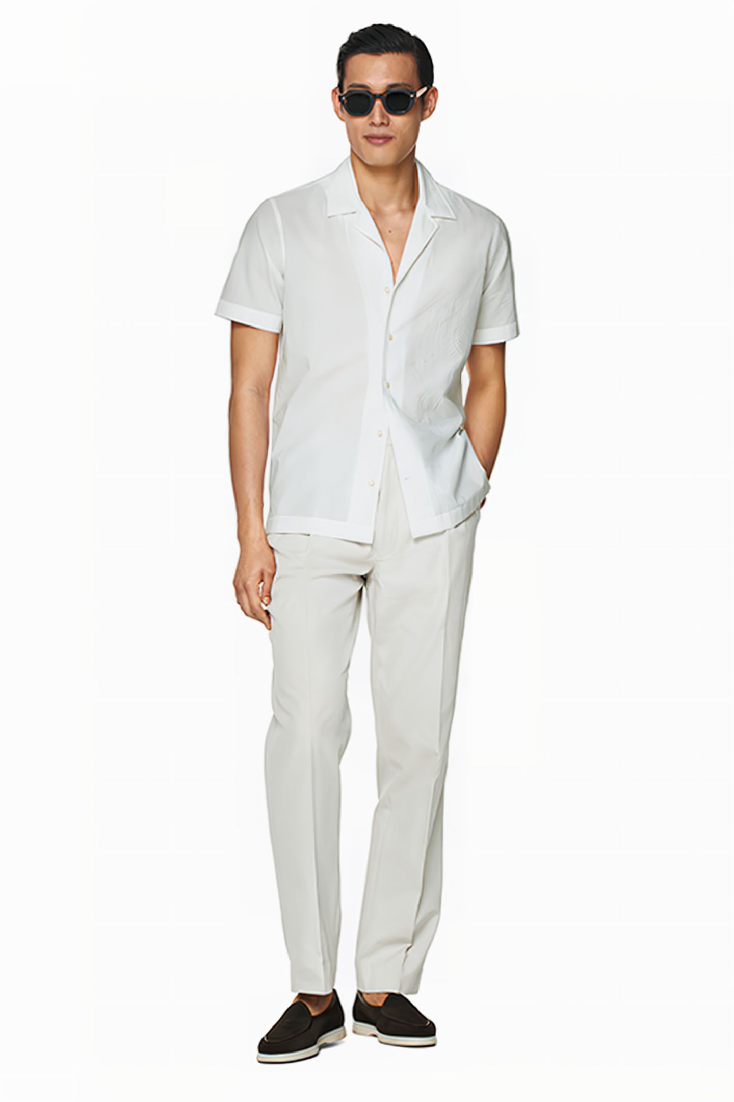 WHITE CAMP COLLAR SLIM FIT SHIRT 1