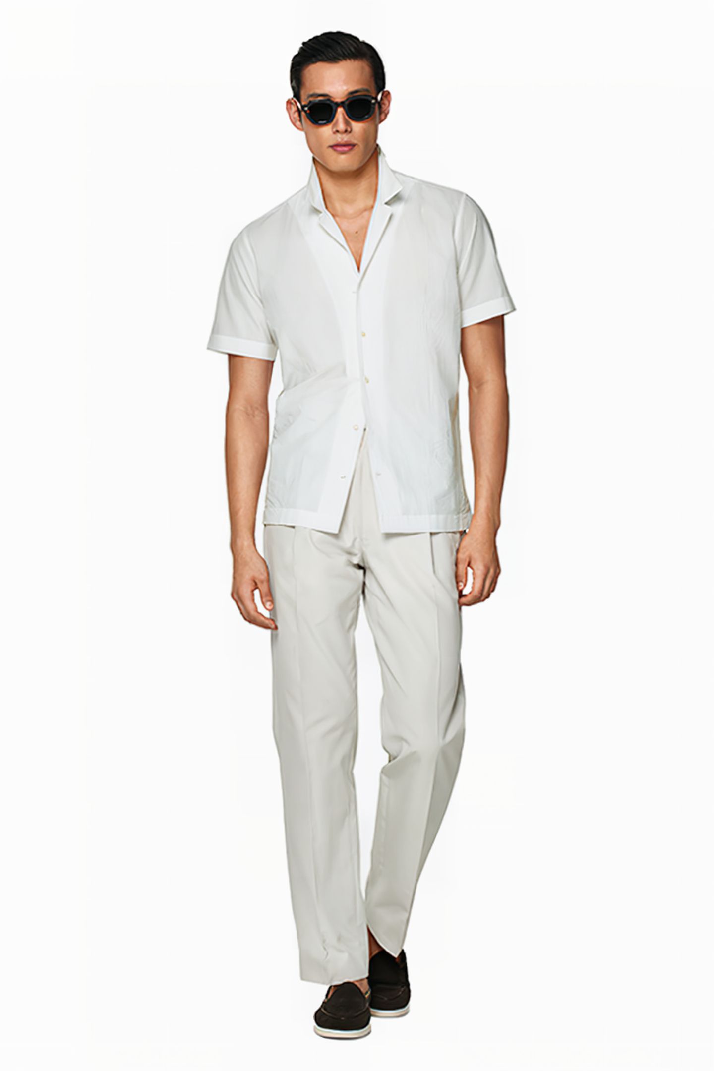 WHITE CAMP COLLAR SLIM FIT SHIRT 3