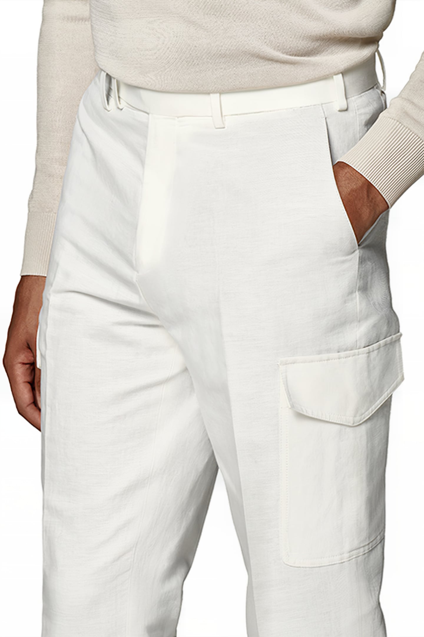 WHITE WIDE LEG TAPERED TROUSERS 5