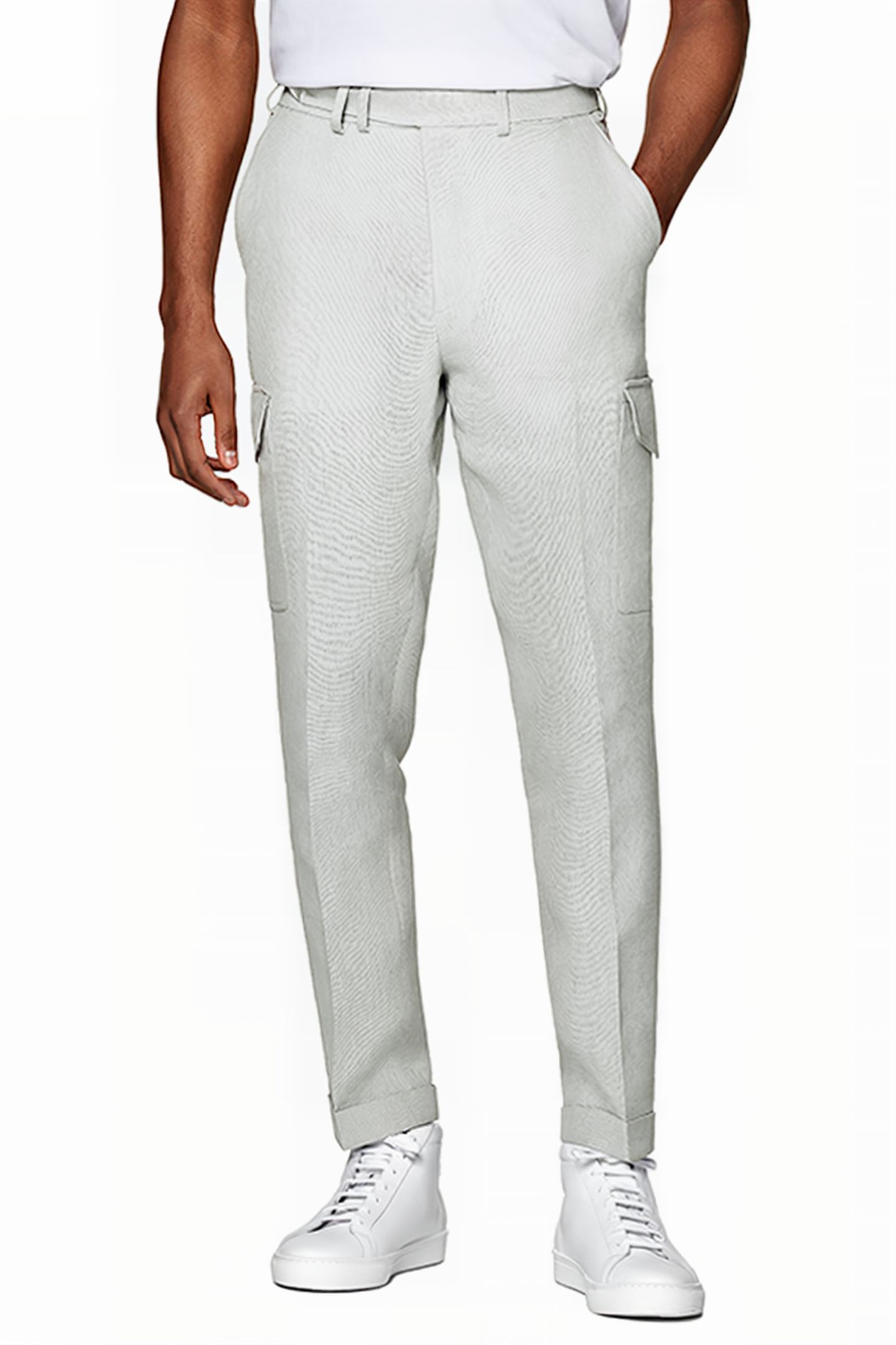 LIGHT GREY WIDE LEG TAPERED TROUSERS 1