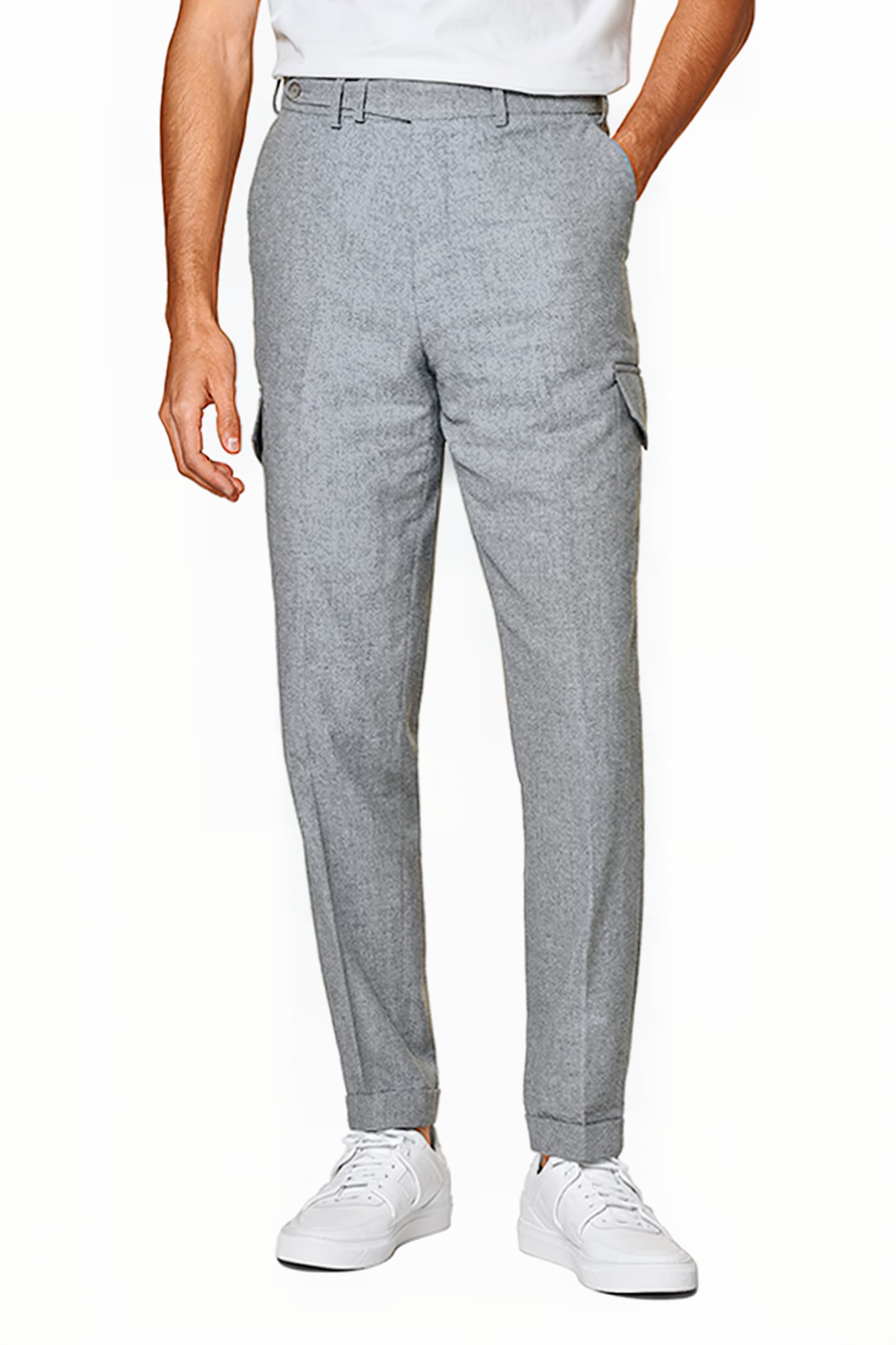 LIGHT GREY WIDE LEG TAPERED TROUSERS 1