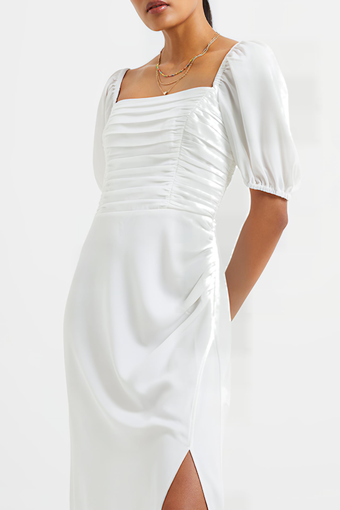 AFINA VERONA RUCHED MIDI DRESS WHITE 3