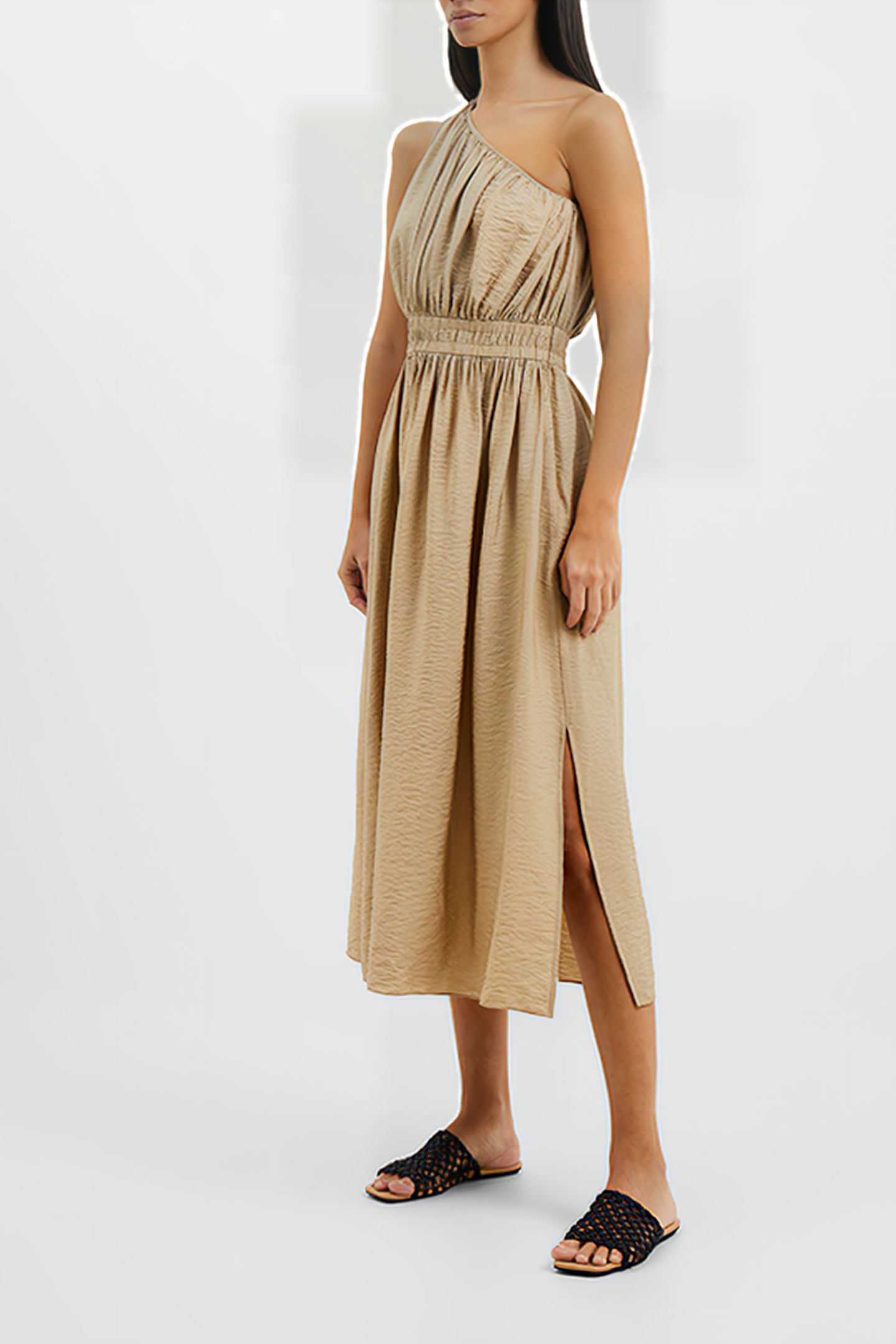 FARON MIDI ONE SHOULDER DRESS BROWN 4