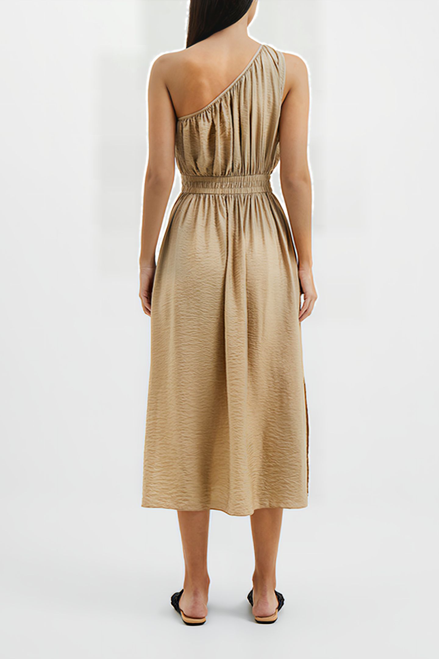 FARON MIDI ONE SHOULDER DRESS BROWN 2