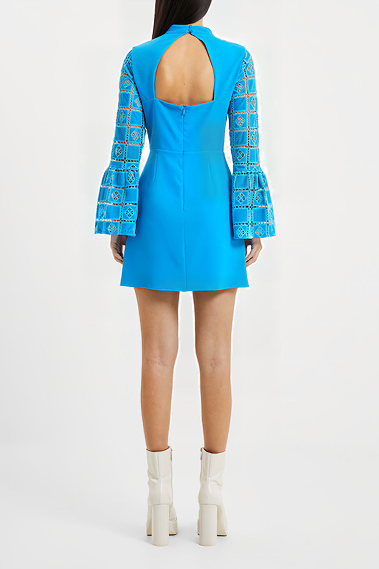 GARNET VELVET LACE MINI DRESS BLUE 3