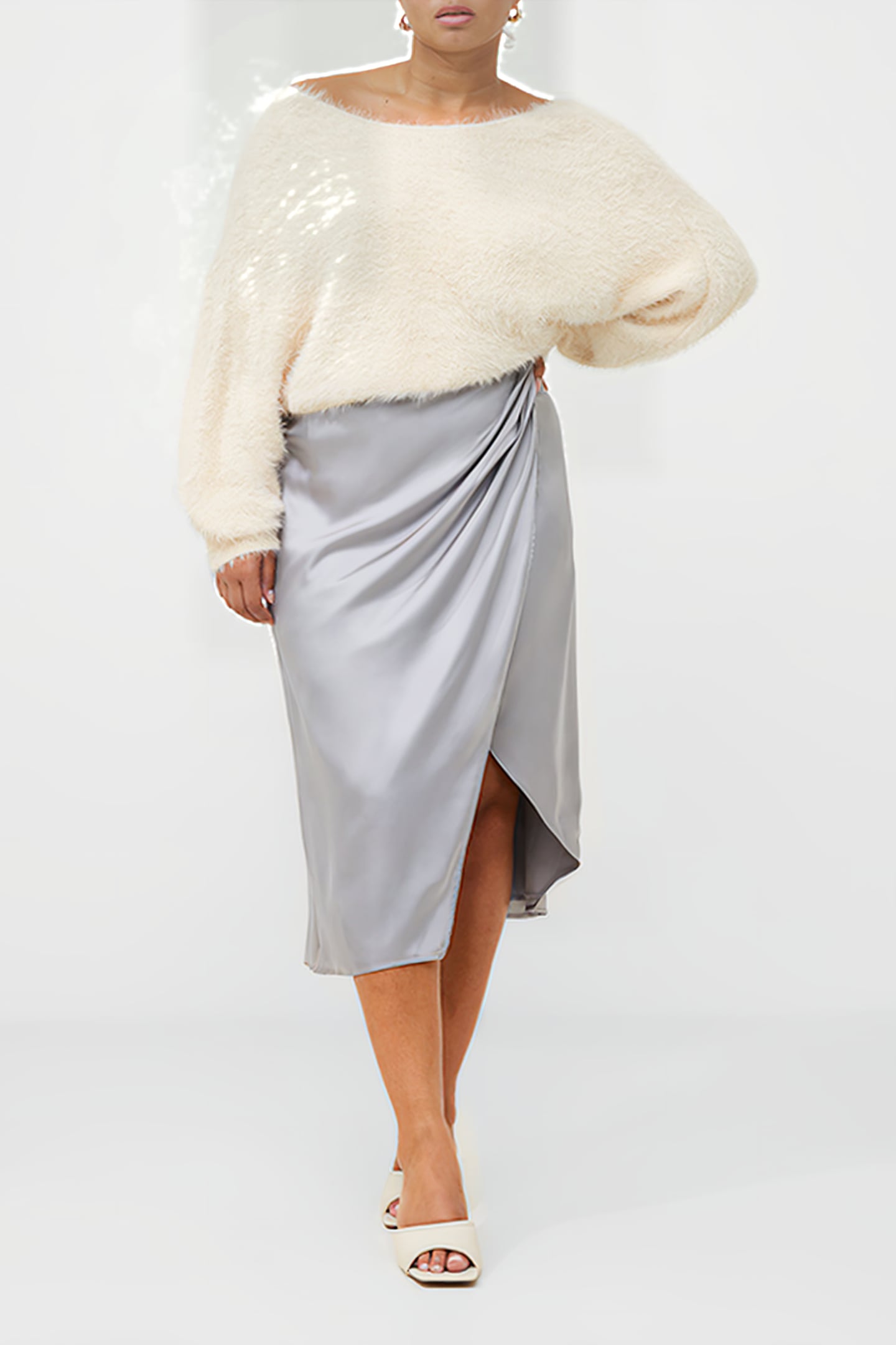 INU SATIN MIDI WRAP SKIRT 1