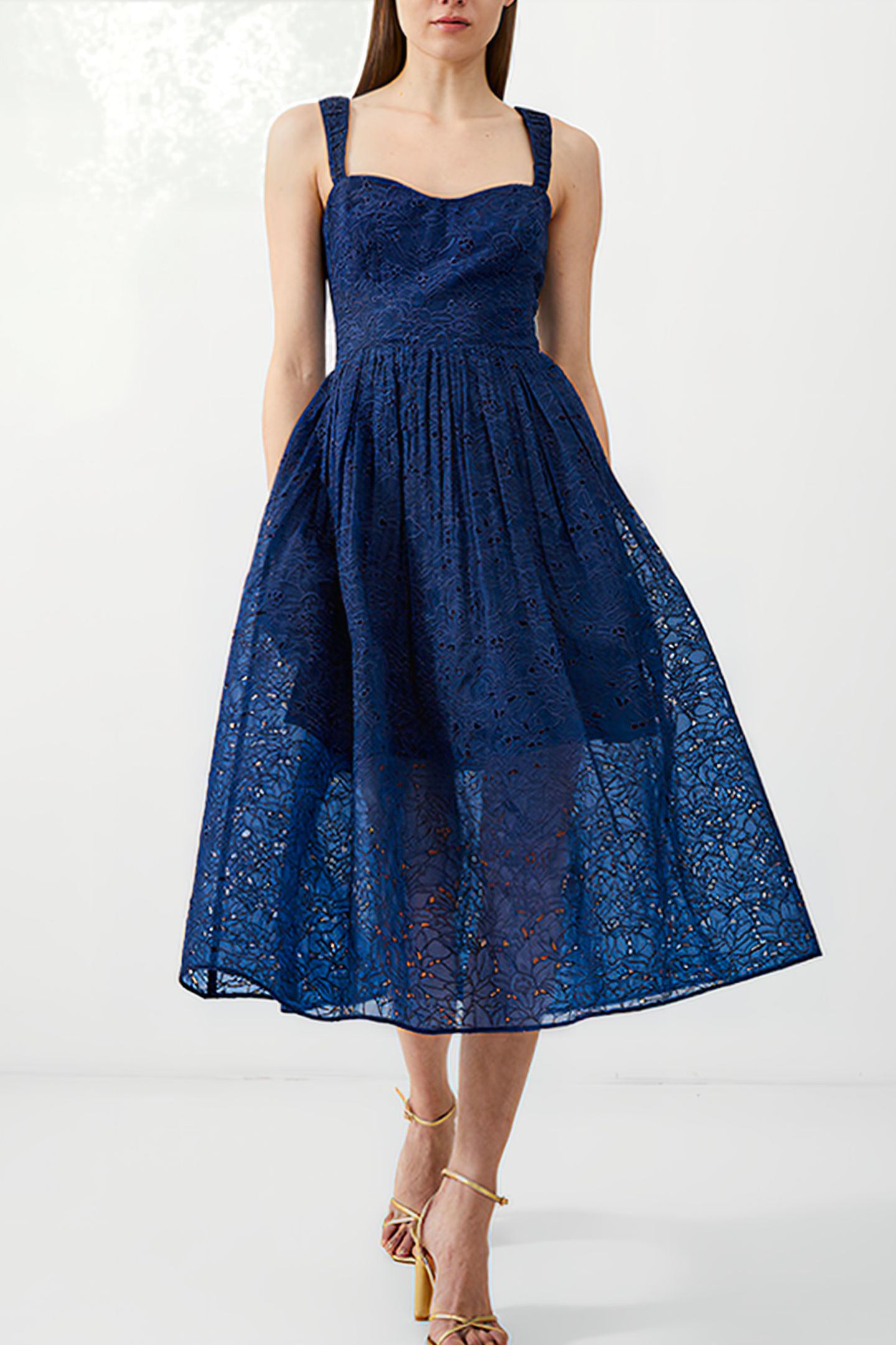 EMBROIDERED LACE STRAPPY DRESS BLUE 1