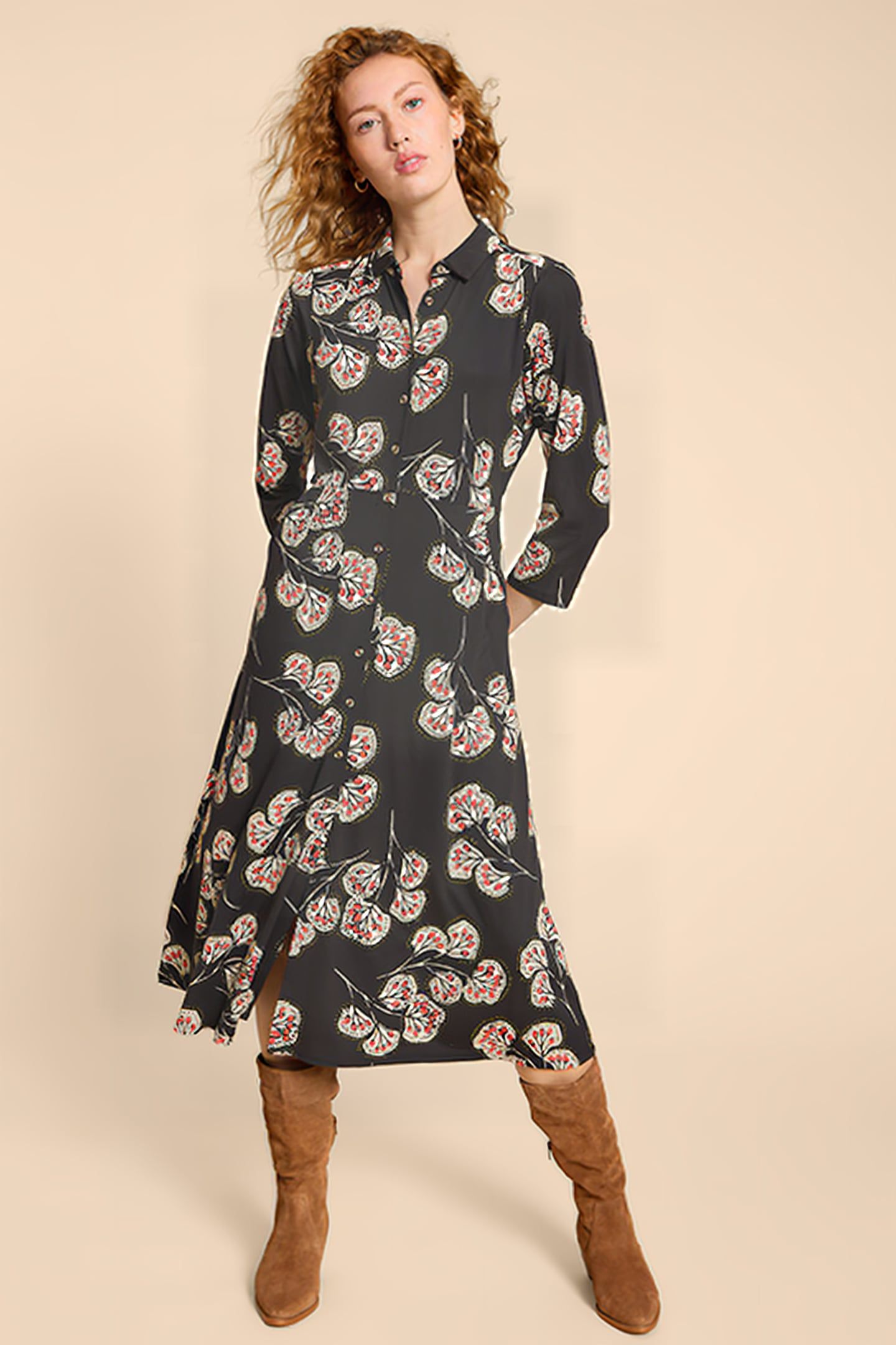 RUA JERSEY SHIRT DRESS GREY PRINT 1