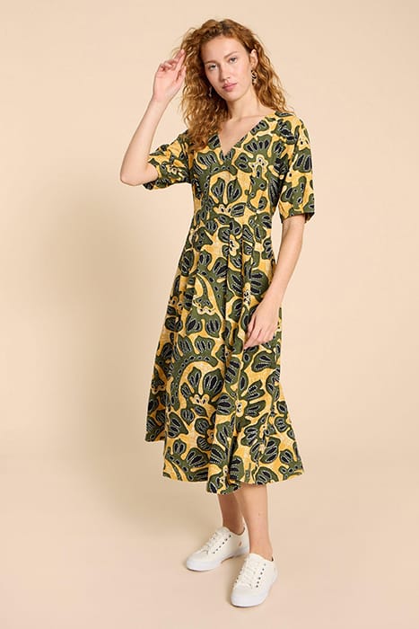 KATE LINEN BLEND DRESS CHARTREUSE PRINT 1