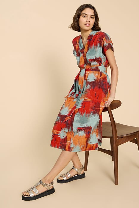 MARIANNE LINEN BLEND DRESS ORANGE PRINT 3