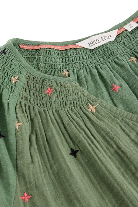LUELLA NOTCH NECK EMB TOP KHAKI GREEN 3