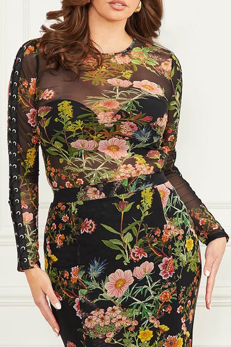 MARCIANO BY GUESS LEWIS MESH TOP BLACK BEAUTY BLOUSE PRINT 1
