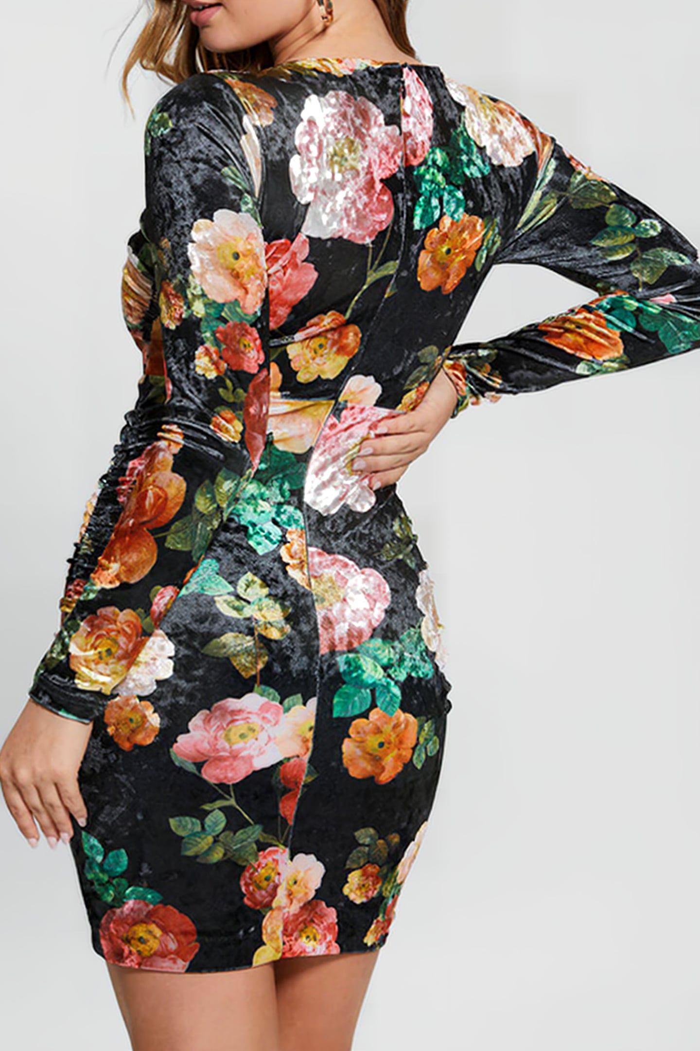 GUESS ECO LS TESS VELVET DRESS PEONY CHARM PRINT BL 2