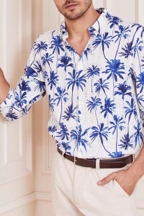 MARCIANO BY GUESS JOE COLLAR NOTCHE BLUE PALM CASUAL SHIRT P 5