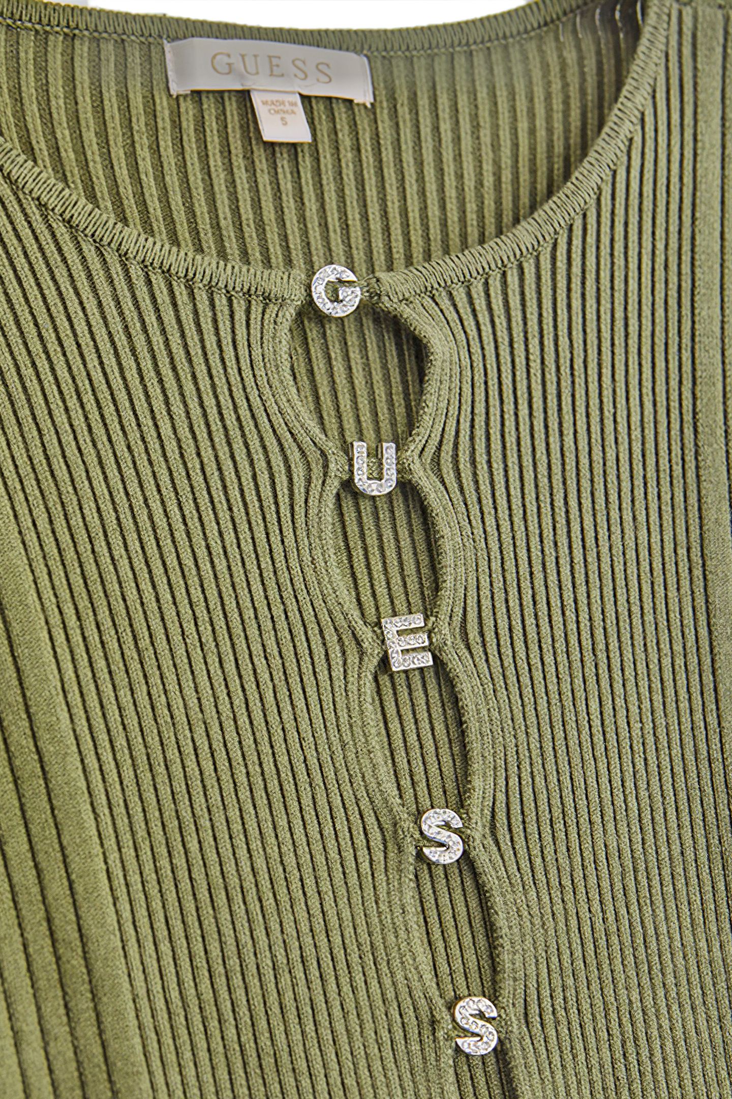 GUESS ECO LS ALPHABET CHARM MELISSA DRS LICHEN LEAF GREEN 7