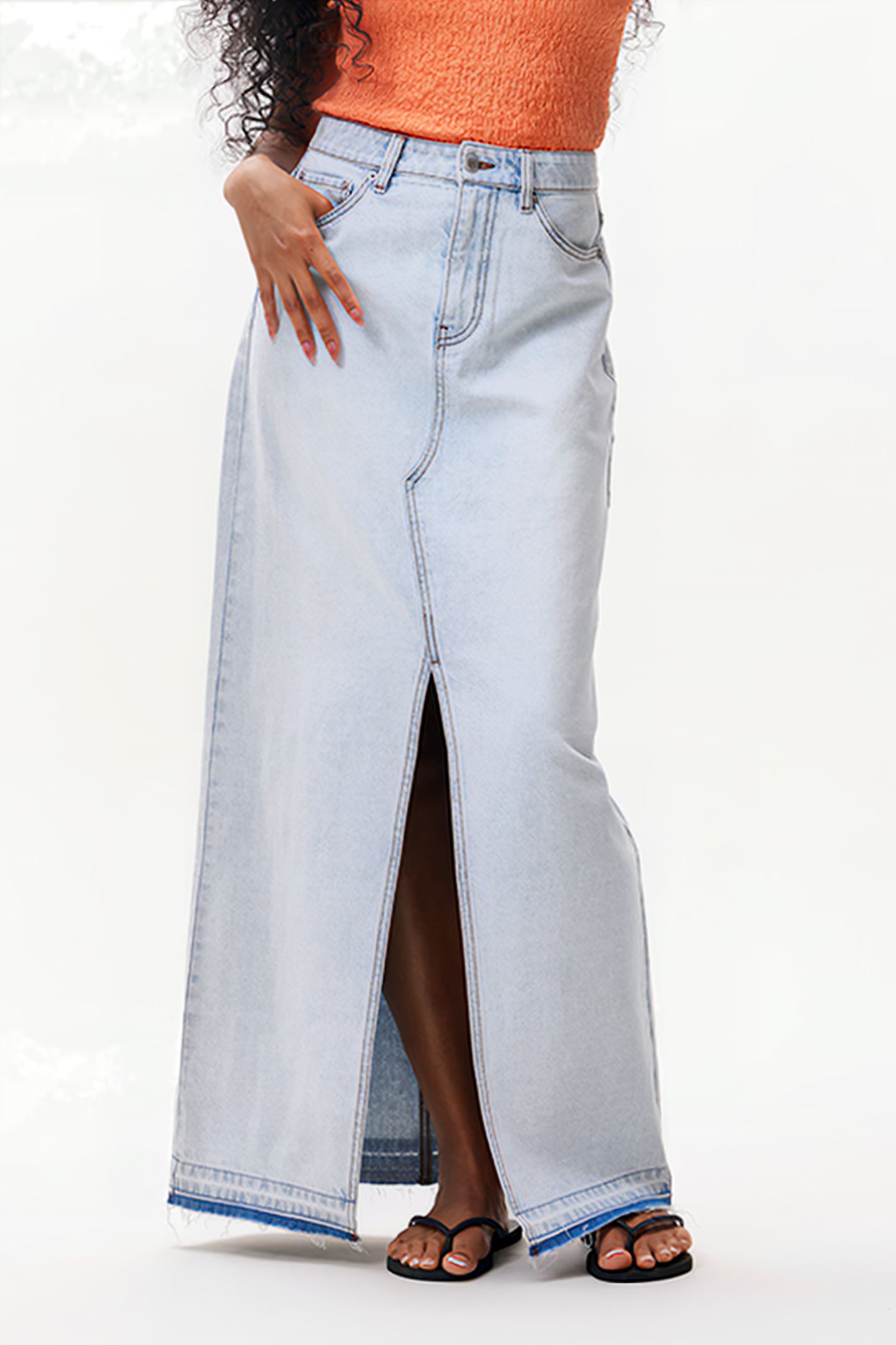 MAXI DENIM SKIRT WASHED BLUE 1