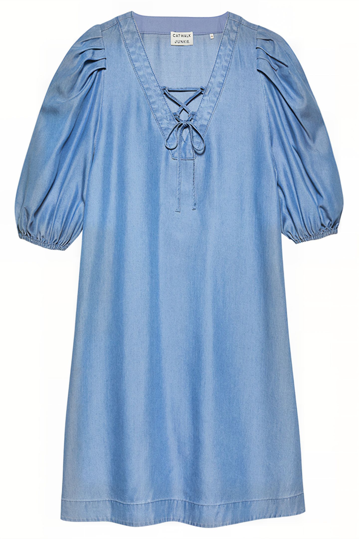 PUFF SLEEVE V NECK DRESS BLUE 4