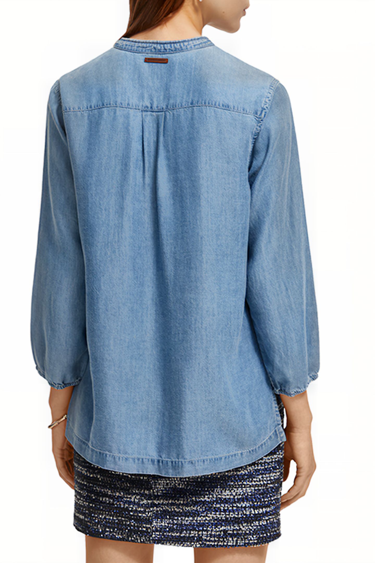 LACE UP DENIM WASHED INDIGO TENCEL SHIRT INDIGO 2