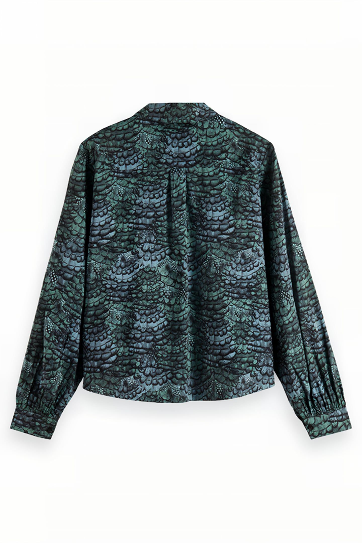 PRINTED BALLOON SLEEVE SHIRT FEATHER BOTTLE GREEN 5