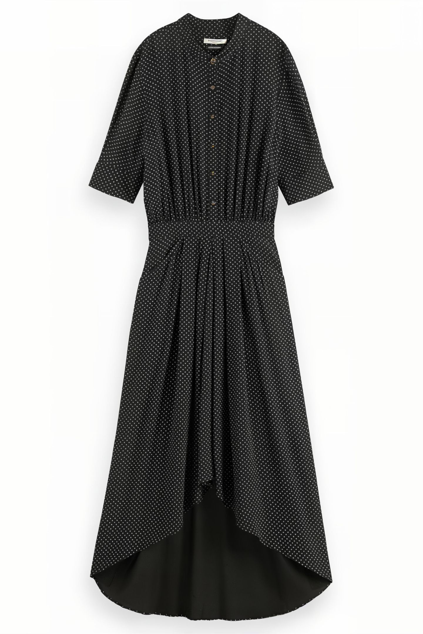 MIDI DRESS WITH HIGH LOW HEM POLKA EVENING BLACK 4
