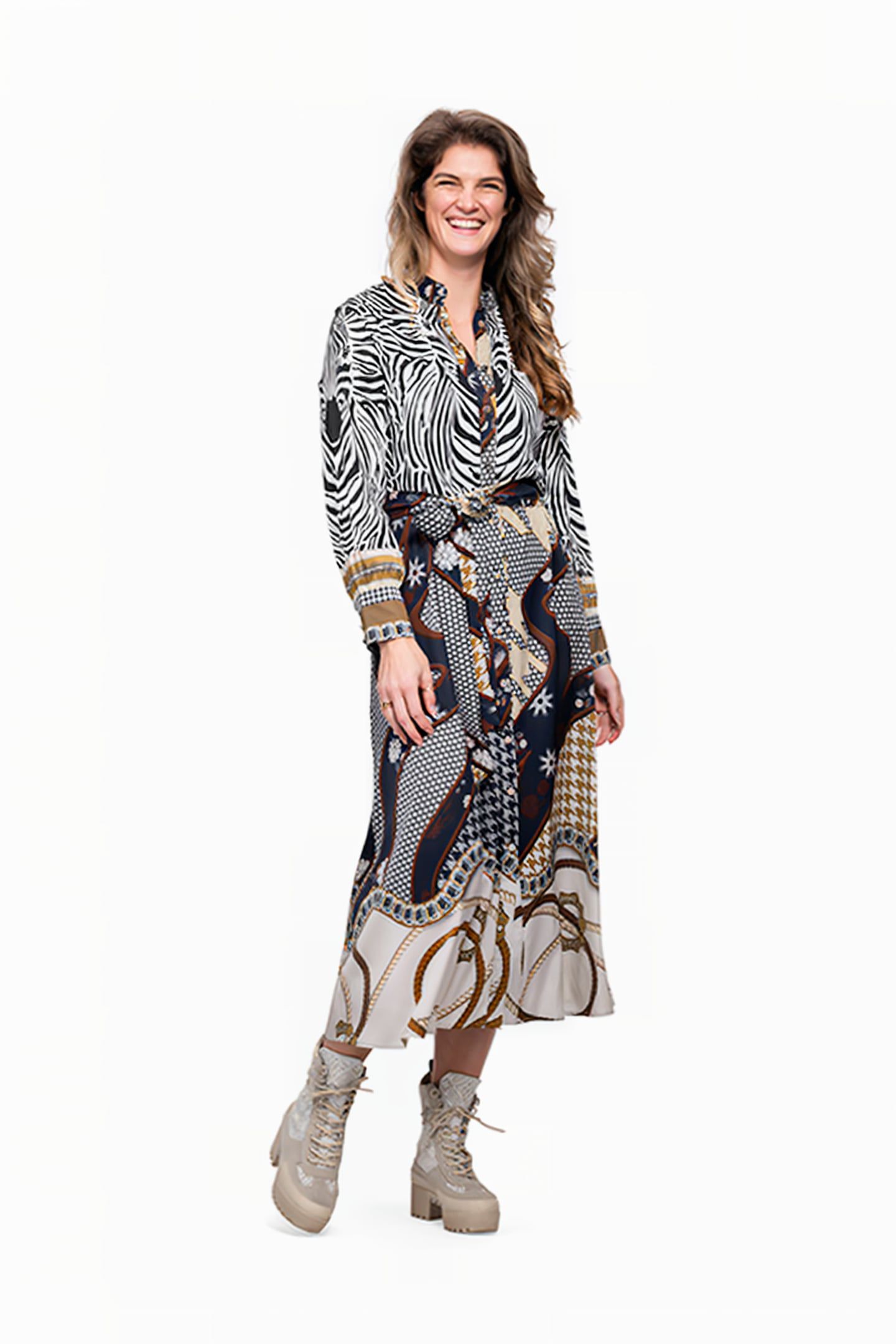 DRESS LOUVAIN LONG BLUE AND ZEBRA 4