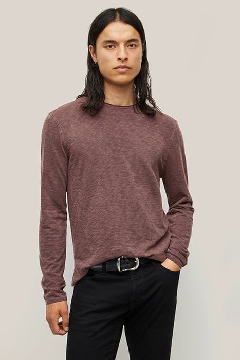 BLAKE SLUB CREW W RAW EDGE MERLOT 1