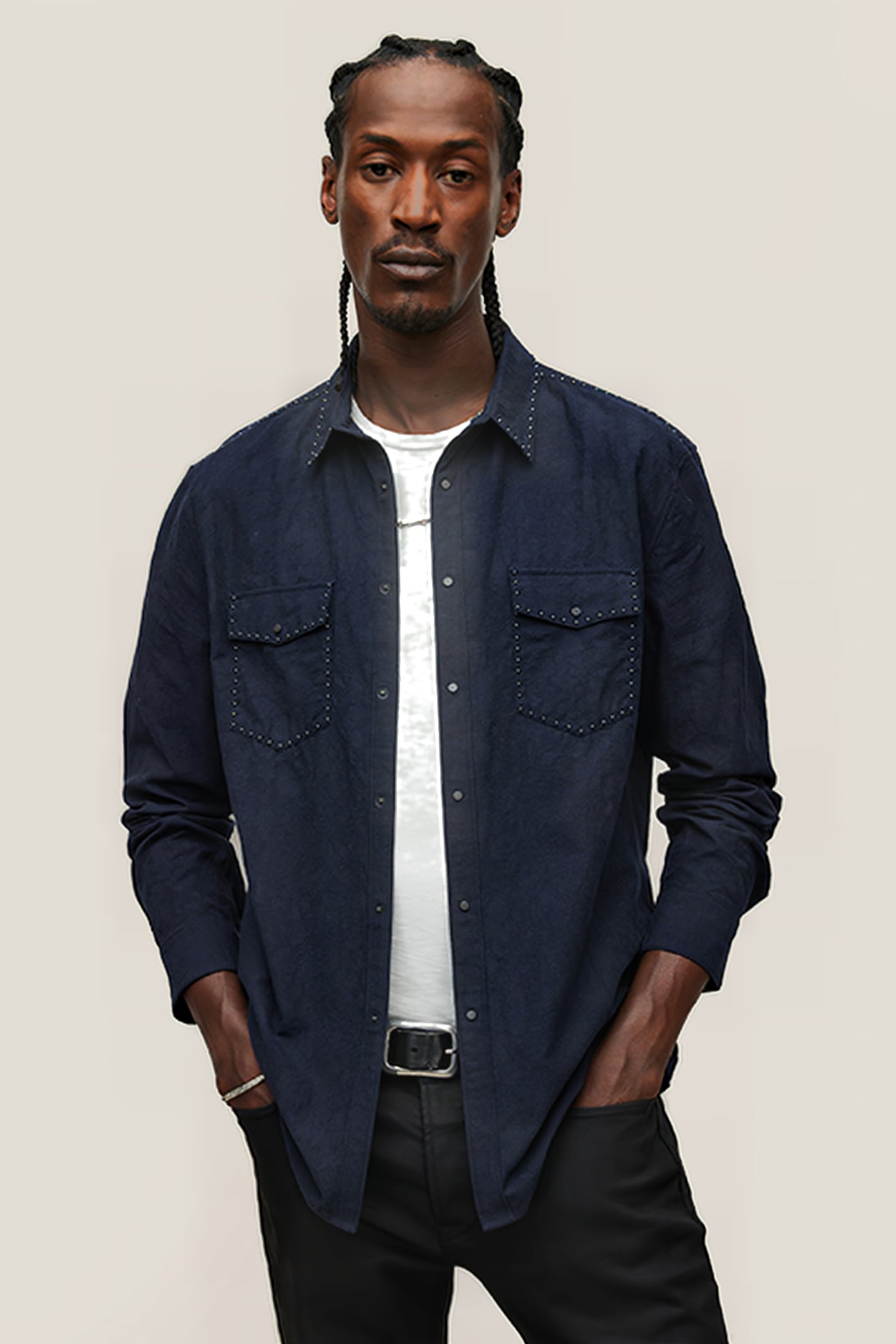 SLIM FIT STUDDED SHIRT DARK NAVY 1