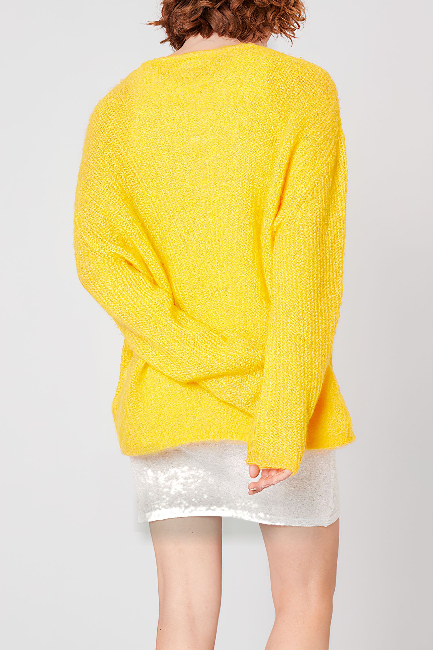 V COLLAR MID-LENGTH LOOSE SWEATER BOUTON D OR 2