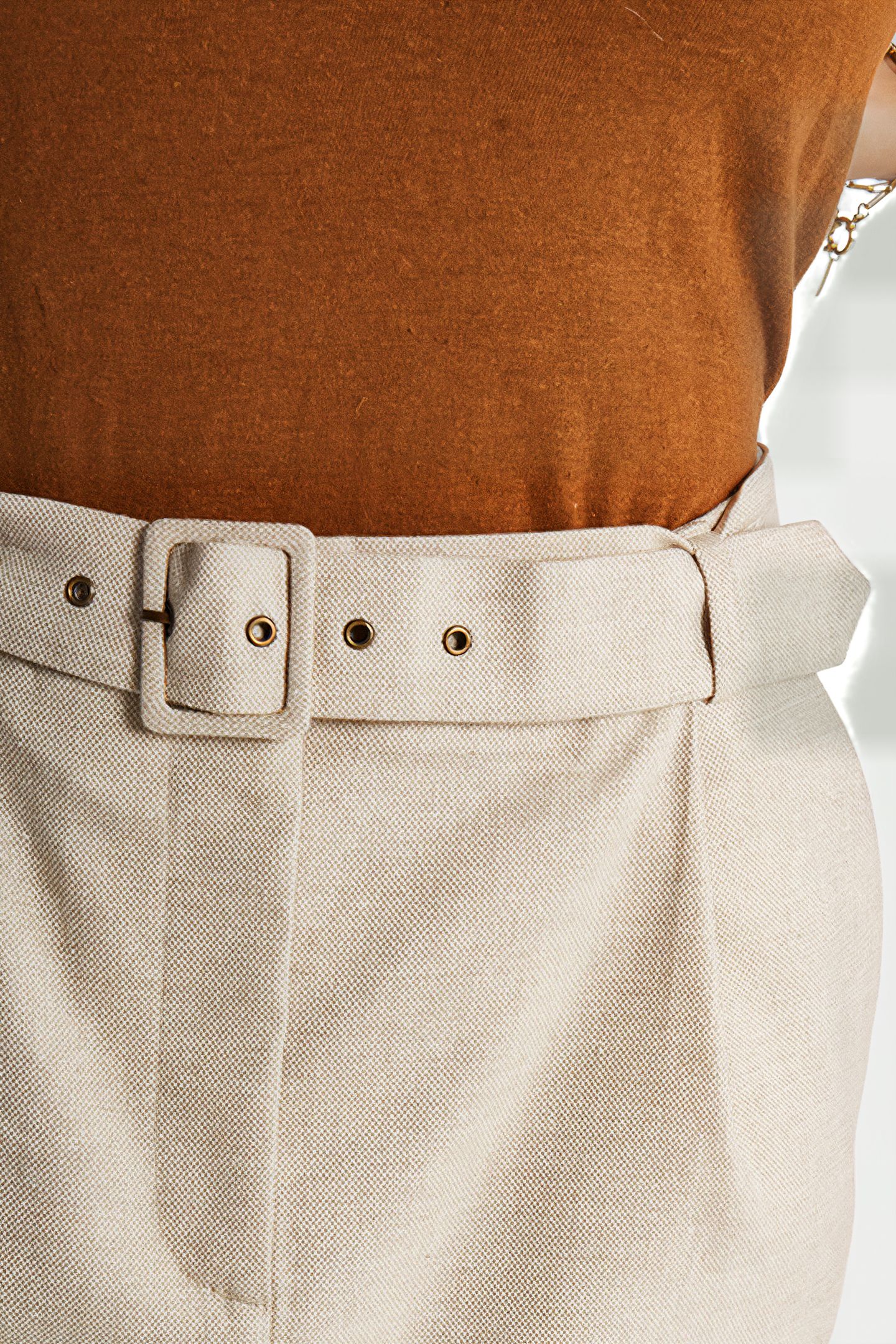 IRIDESCENT BEIGE LINEN-BLEND SUIT SKIRT 6