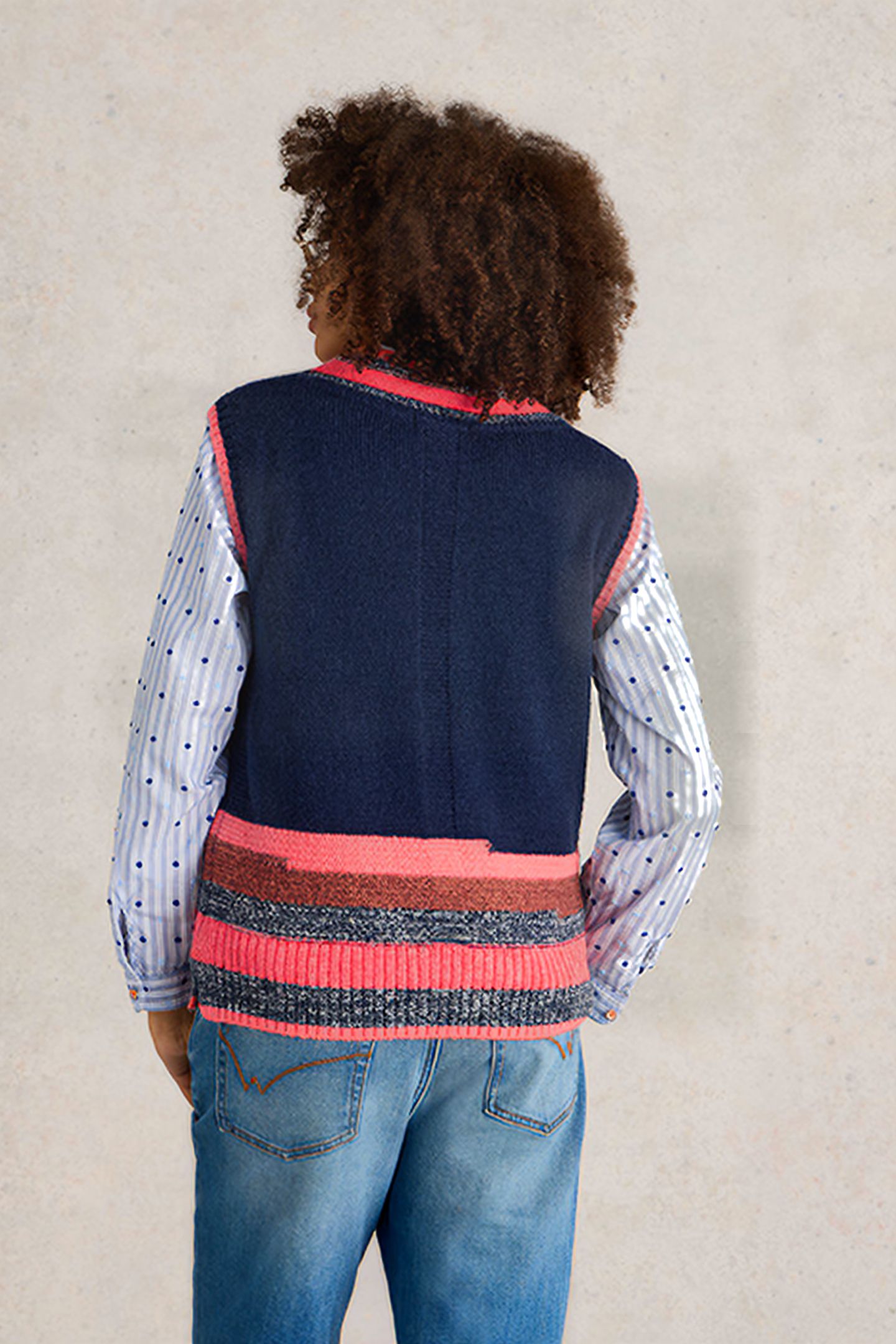 V NECK STRIPE TANK NAVY MULTI 2