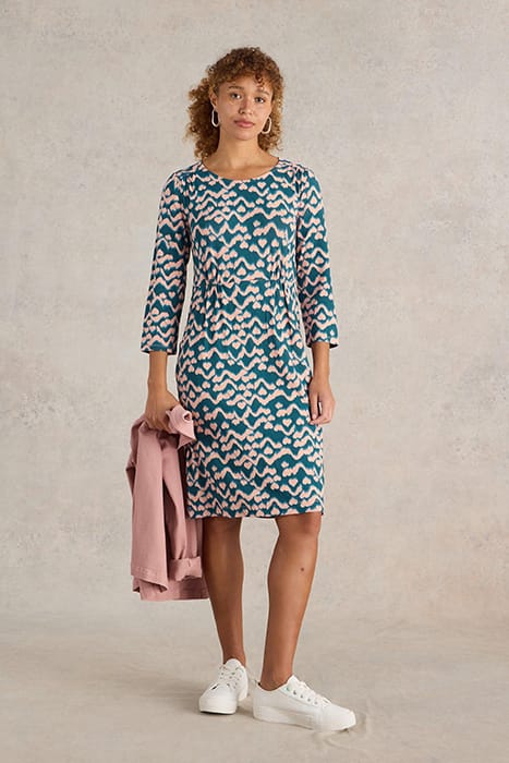TALLIE JERSEY DRESS TEAL PRINT 1